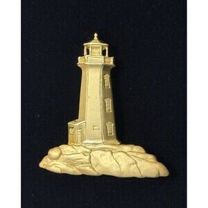 Vintage Lighthouse Pin Brooch Gold-tone JJ Jonette Jewelry Copyright